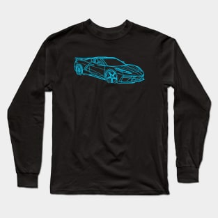 Rapid Blue C8 Racecar 3/4 View Outline Silhouette Outline Blue Supercar Sports car Racing car C8 Corvette Long Sleeve T-Shirt